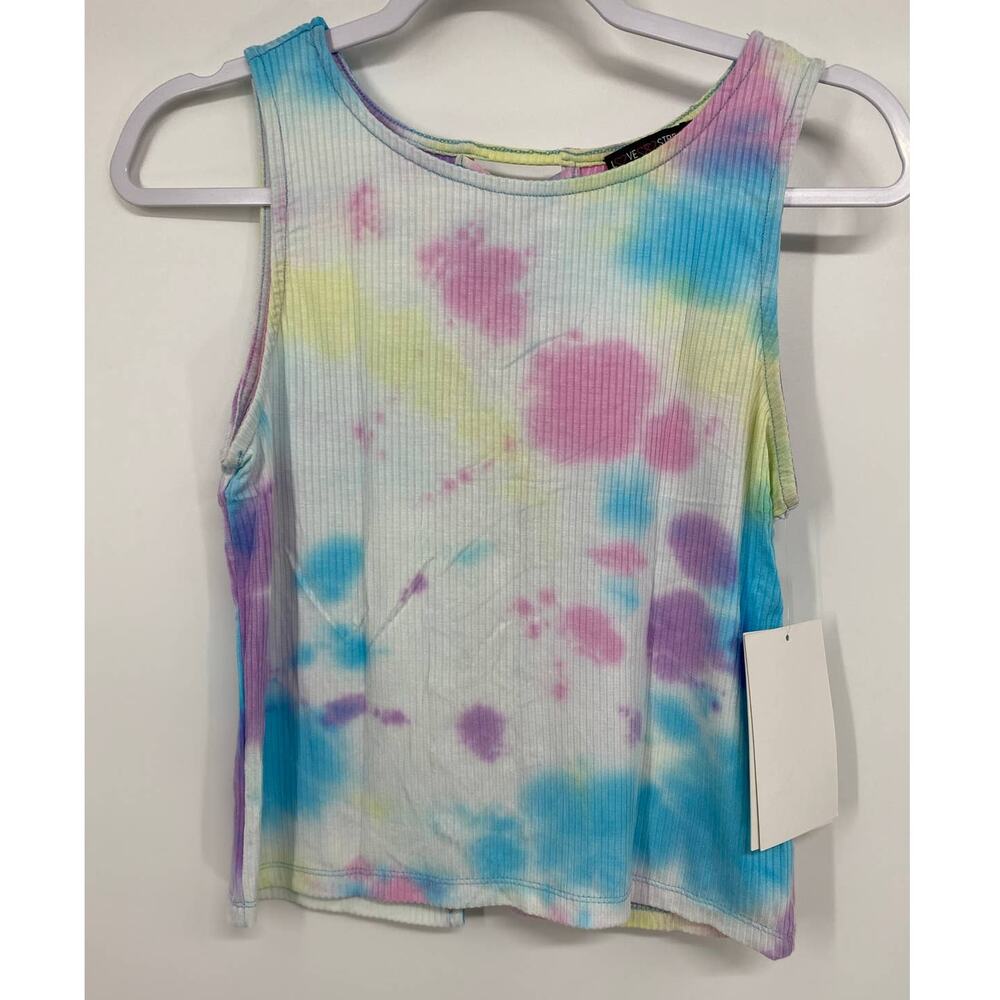 Love Streak Juniors Tie Dye Ribbed Criss Cross Back Tank Top NEW Size Large